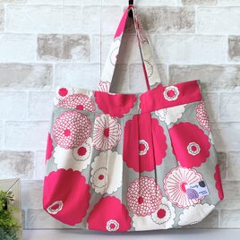 【Lサイズ】ダリア柄　綿麻グラニーバッグ　ピンク　＜A4サイズ入ります＞の画像