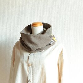 グレー/イエローライン/ウール/綿◎スヌード