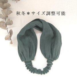 秋冬*調整可能リネンのターバン...ターコイズの画像