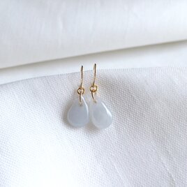 【K14GF】5月誕生石〜天然本翡翠 ペアシェイプ 透明感クリア色ジェダイト Jade Earrings 一点物の画像