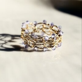 タンザナイト ラウンドカット2mm / ダブル鎖編みリング  ゴールド シルバー  金属アレルギー対応の画像