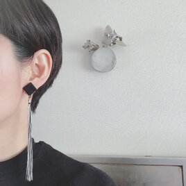 四角いクロッシェ+絹のロングタッセルイヤリング/ピアスのコピーの画像