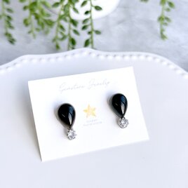 漆黒の宇宙Ⅱ✧モリオンお守りピアス（ペアシェイプ）✧GALAXY✧サージカルステンレス製の画像