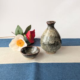 海鼠釉の徳利、盃セット　【手仕事　民藝　和　陶器】の画像