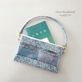 ラミネートダブルファスナーポーチ⭐︎お薬手帳・通帳ケース〜FORGET ME NOT - blue〜の画像