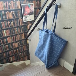 【sale】【ビックサイズ】トートバッグ：ブルーチェック【0788】の画像