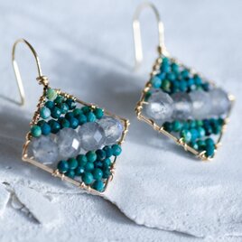 Square Green Pierce ◇クリソコラとラブラドライト 14Kgf