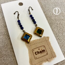インドガラスビーズと天然石のピアス（イヤリング）の画像