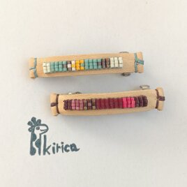 ☆(5cm)ナチュラル革リボンとデリカビーズのバレッタセット(#1163)の画像