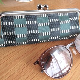 眼鏡ケースorペンケース：イタリア製ジャガード（緑と黒）