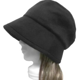 ゆったりトップ・つば広バケットハット◆ウール混バルキーニット◆黒　◇紫外線対策・ゆったりサイズ・小顔効果・寒い季節におすすめ◇の画像