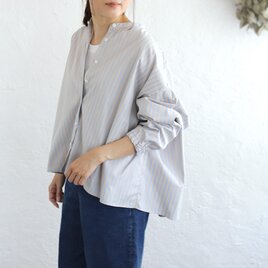 さらりと纏う ギザコットン バンドカラーブラウス （ストライプ/ベージュ）TP11