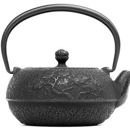 【お取り寄せ】南部鉄器 ティーポット 急須 平丸形松 0.3L 日本製 内面ホーロー加工の画像