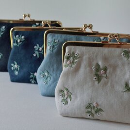 ビーズ 小花 刺繍 4点セット（がま口15センチ／扇子入れ・ペン