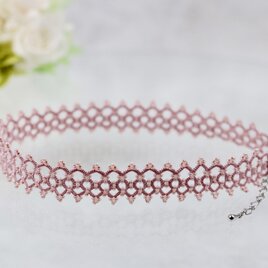 タティングレースのチョーカー〜くすみピンク〜