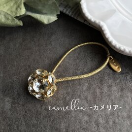 ビジュー ヘアゴム チェコ ガラス ボタン / camelliaの画像