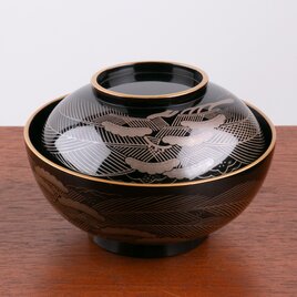 真塗 松鶴蒔絵 吸物椀 E1278Fの画像