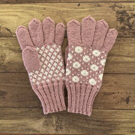 【ゆん様オーダー品】北欧伝統柄の５本指手袋（ピンク×ホワイト）片方のみの画像