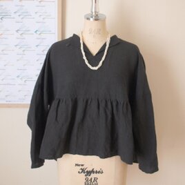 LINEN 2wayスキッパーブラウス *ブラック* size FREEの画像