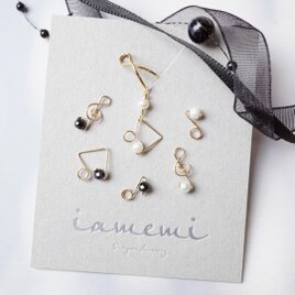 【イヤーカフ】「小さな音符」ト音記号 天然石 パール ブラックスピネル 片耳 フォーマル ゴールド シンプル 母の日