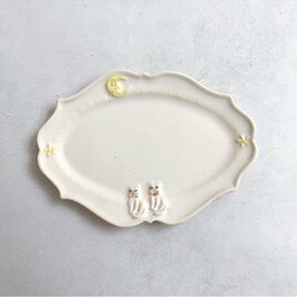 陶刻輪花皿「猫と月夜」の画像