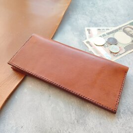 【イタリアンレザー】BASICなスマート長財布（二つ折り/メンズ/レディース/シンプル/ギフト/刻印/薄い）ブラウンの画像
