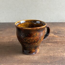 線刻マグカップ｜飴釉の景色