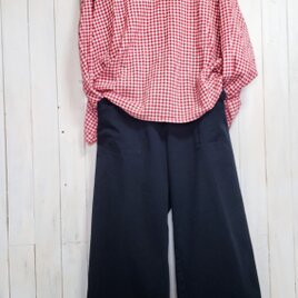 チノクロス　ネイビー　R7ひかえめワイドパンツ　ショート丈　M～6Lの画像