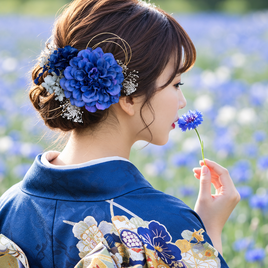 青　和装髪飾り　振袖髪飾り　成人式髪飾り　結婚式髪飾り　色打掛髪飾り　着物髪飾り クリア×くすみブルーの髪かざり 青 成人式 卒業式 結婚式 振袖 着物