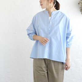 ふんわり軽やか オックスフォード バンドカラーブラウス （ブルー）TP11