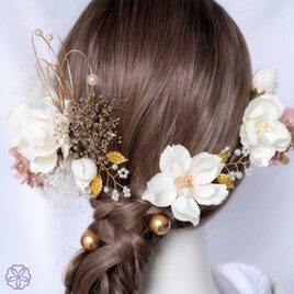 桜とパール水引　No.WS85 髪飾り　成人式　卒業式　結婚式　振袖　和装　袴　ピンク　白の画像
