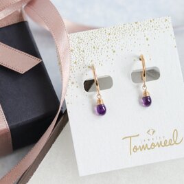 2月限定・ラッピング無料｜誕生石｜しっとり艶めくアメジストのフープ風ピアス｜14kgf