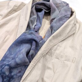 【染美堂】墨流し染シルクストールちりめん大 グレー風圧柄_LL21