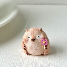 一輪のお花を持つウォンバットさんの画像