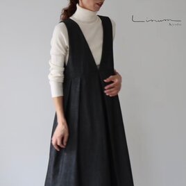 【SM・ML】ブラックデニム新登場後ろ姿が可愛いバックボタン　ジャンパースカートの画像