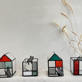 cat box 4個セット　猫　ステンドグラス　キャンドルボックス　小物入れにもの画像