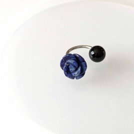 SUS316イヤーカフ/片耳用[Lapis lazuli rose/Silver]サージカルステンレス オニキス 薔薇 金アレの画像