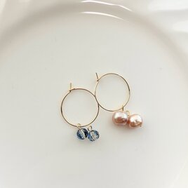 3way淡水パールとシックなカットガラスフープｓピアスの画像