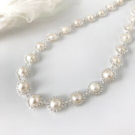 淡水パール の ビーズ編み ネックレス ホワイト 白 フォーマル 卒業式 入学式 卒園 入園 結婚式の画像