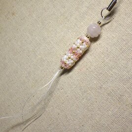＜天然石シリーズ＞「ローズクオーツ」ストラップ（桃色系/金具：銀色）