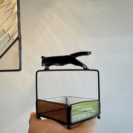 chat noir 黒猫　小物入れ　希少ガラス製の画像