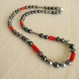 SV Tahiti pearl・carving coral Necklaceの画像