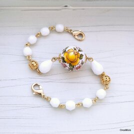 【現品限り】黄薔薇（白地）の羽織紐の画像