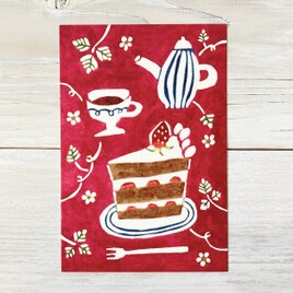 ポストカード2枚セット・型染め「いちごケーキとお茶」の画像