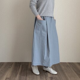受注製作　コットンアウトポケットタックスカート＊グレイッシュブルー