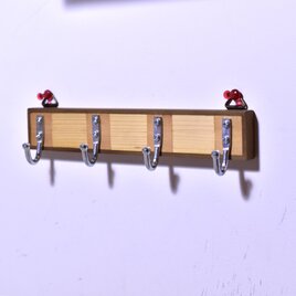 【 木工 】 壁掛け ４連 キーフック キーホルダー ロープフック 使用の画像