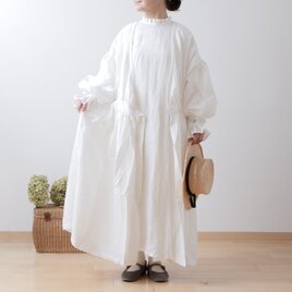 カシュクールギャザー2wayワンピース-フレンチリネン/オフホワイトの画像