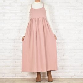 春色くすみピンク♪コットン素材のキャミソールギャザーワンピース　＜ピンク＞の画像