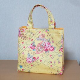 ミニスクエアトートバッグ★花・ペイズリー柄（イエロー）の画像