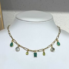 カラーストーンチェーンネックレス（GREEN）の画像